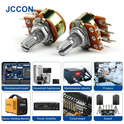 WH148 Dual Stereo Amplifier Potentiometer 1K–500KΩ 6-Pin 15mm Shaft