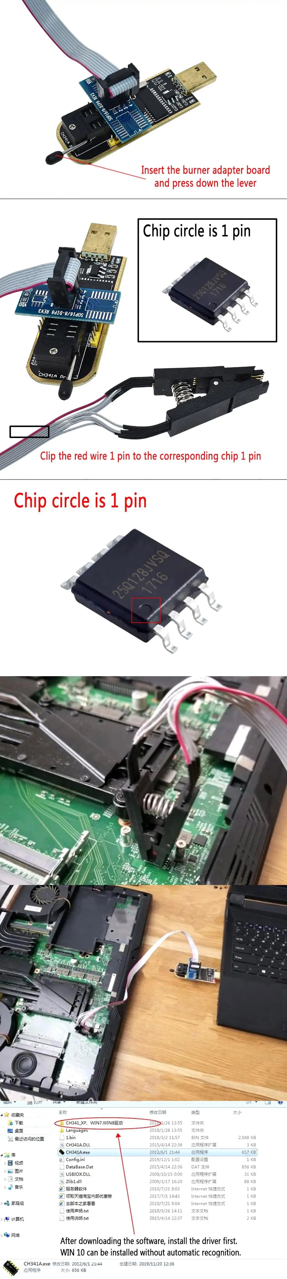 CH341A USB EEPROM Flash BIOS Programmer with SOIC8 SOP8 Test Clip for 24 25 93 Series Chips