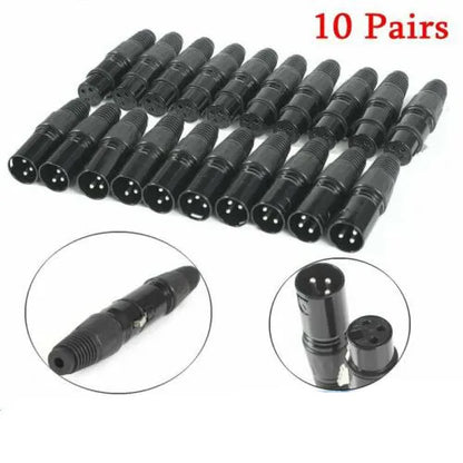 10 Pairs/PCS XLR DMX 3 Pin Audio Microphone Cable Connectors 10pcs Male + 10pcs Female MIC Snake Plug Cable Adapters 8 Options