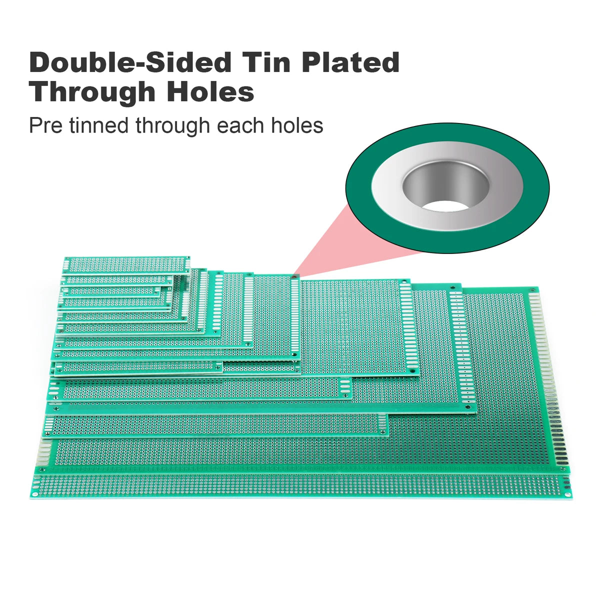Double-Sided PCB Prototype Board Set Universal DIY Printed Circuit 10x10, 10x15, 10x22, 12x18, 13x25, 15x20, 18x30, 20x30cm Protoboard