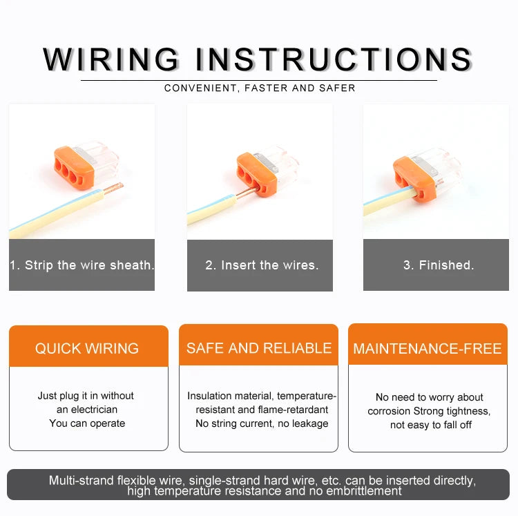 2/3/5 Pin Fast Easy Wire Splicing Connector Terminal Block Compact Push-in Conductor Wiring Connector AWG 20-14