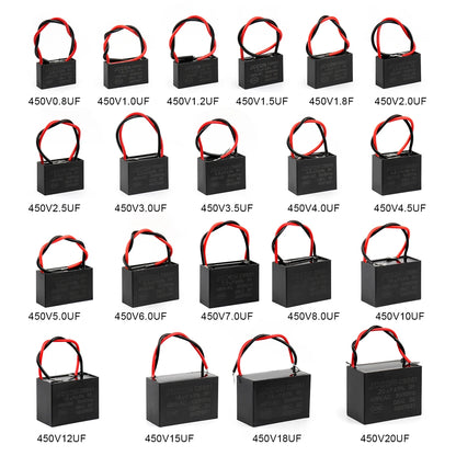 CBB61 Fan Start Capacitor for Ceiling and Table Fans, Motor Terminal Capacitor 1uF–4.5uF 450V