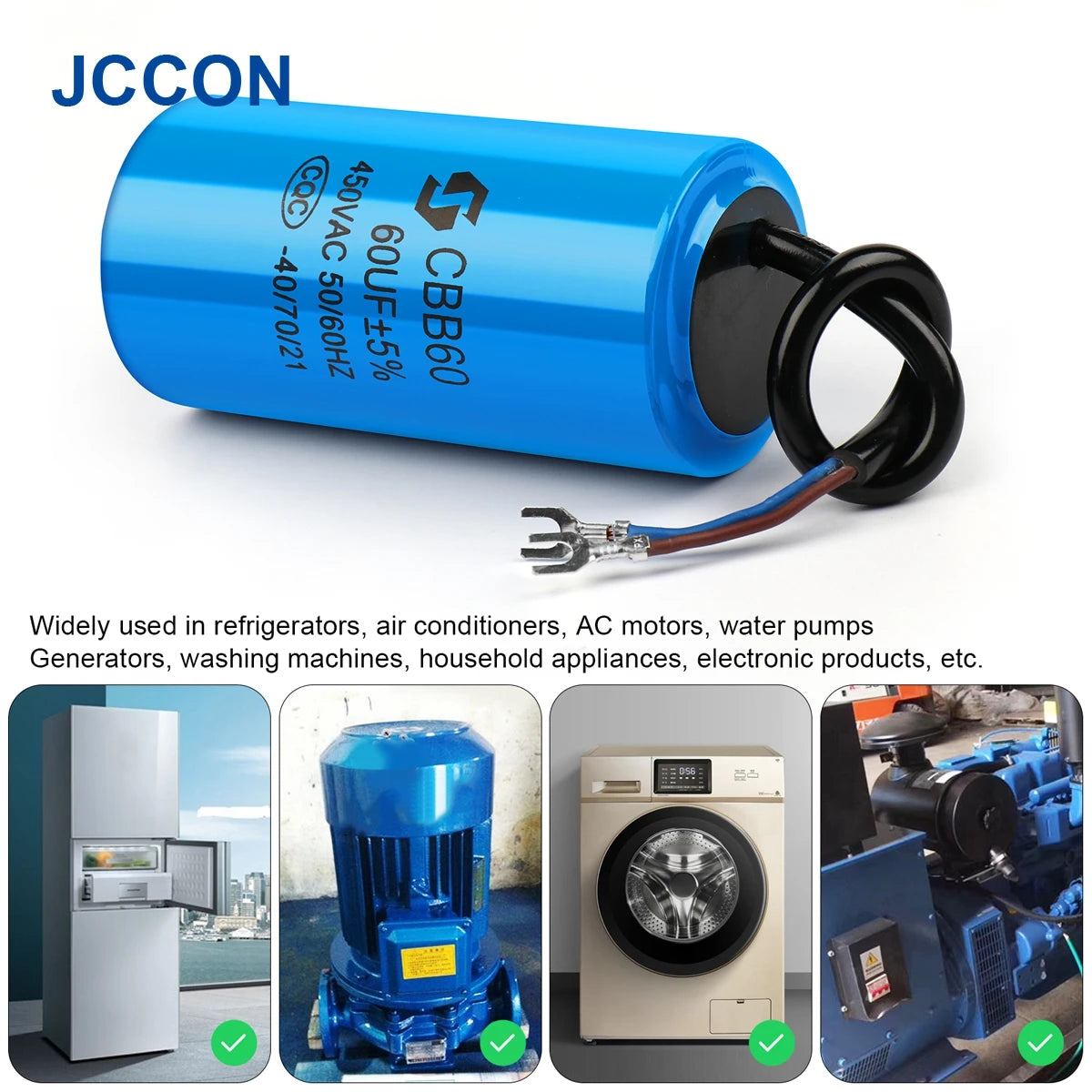 CBB60 450V AC Motor Running Capacitor for Water Pump, Start and Run Capacitor 3uF to 80uF