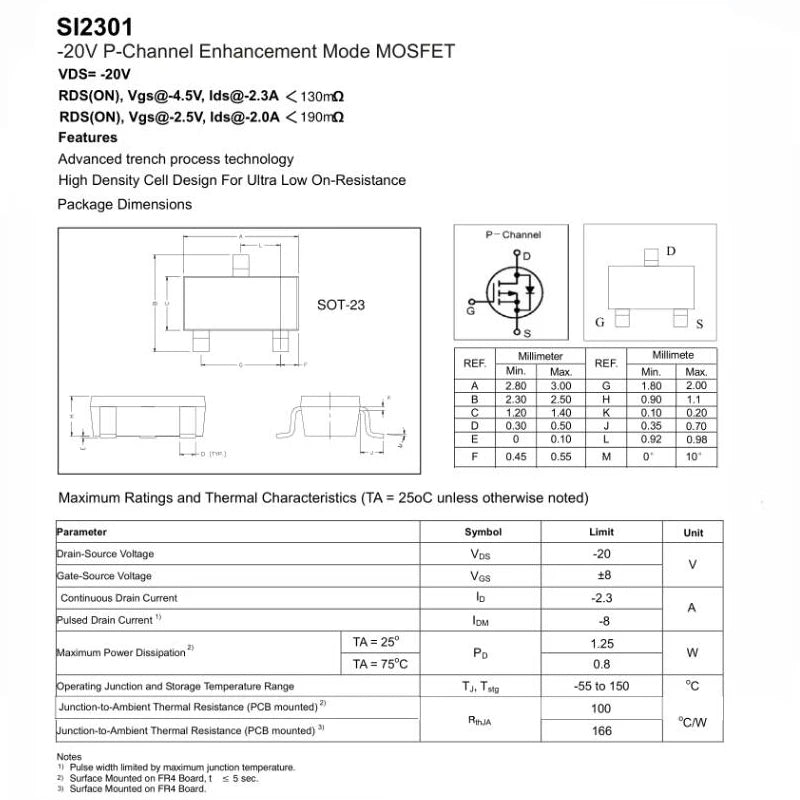 10PCS SI2301CDS SOT-23 N-Channel MOSFET IC SI2301BDS High-Performance SMD Chip