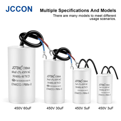 CBB60 Motor Run and Start Capacitor 450V AC 3µF–80µF for Water Pumps