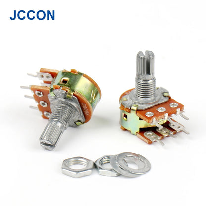 WH148 Dual Stereo Amplifier Potentiometer 1K–500KΩ 6-Pin 15mm Shaft
