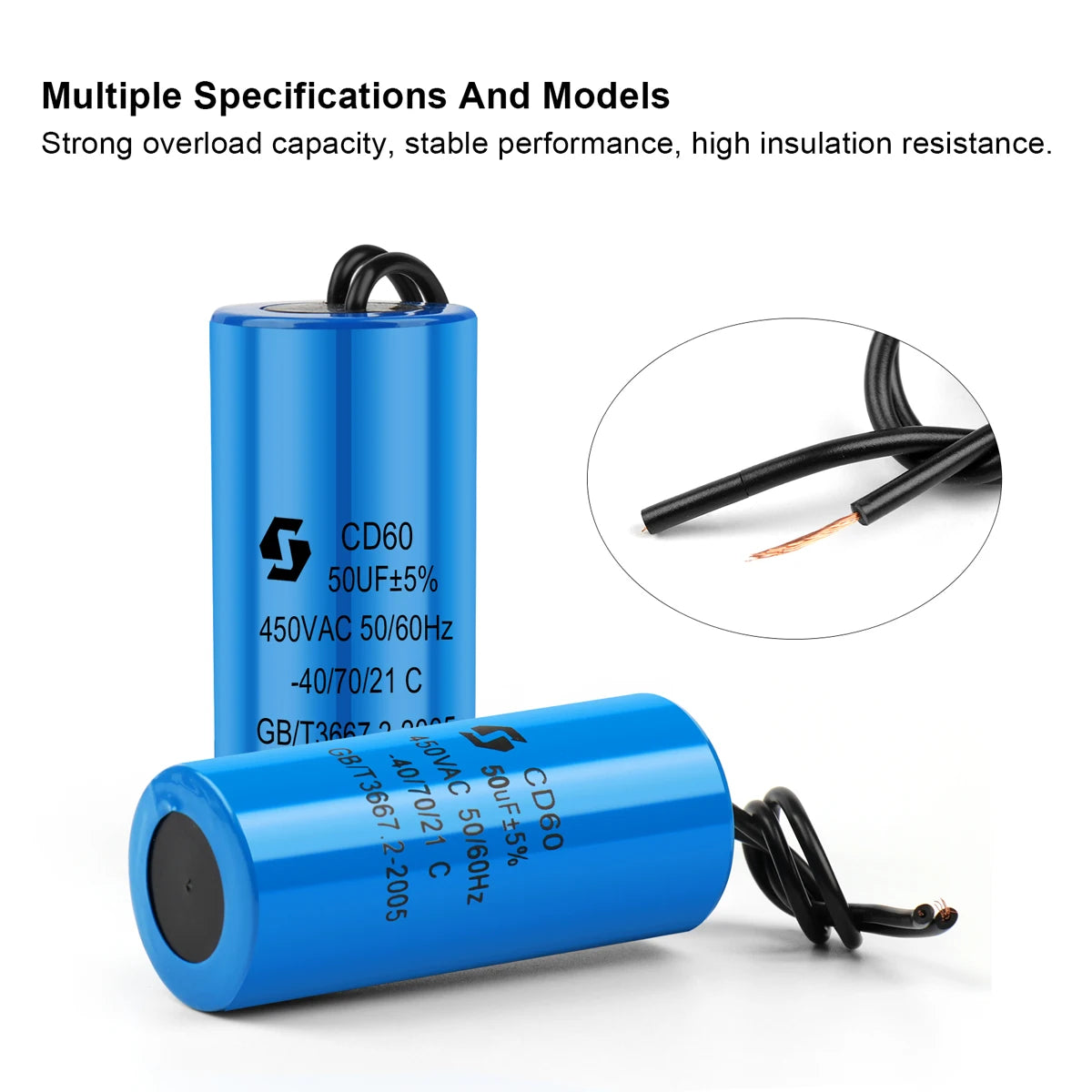 CD60 Motor Start and Run Capacitor 450V 50µF–400µF