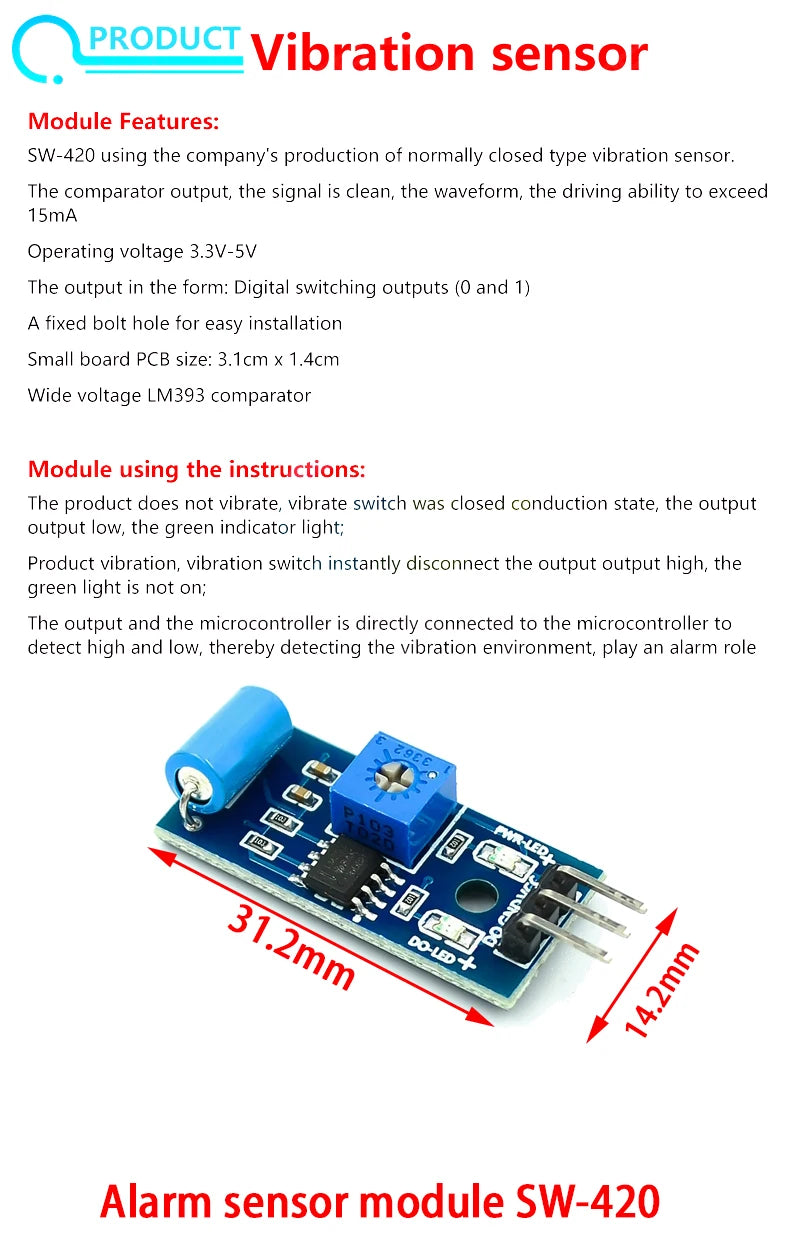 Highly Sensitive Vibration Sensor Module SW-18010P SW-420 Normally Open/Closed Alarm for Arduino