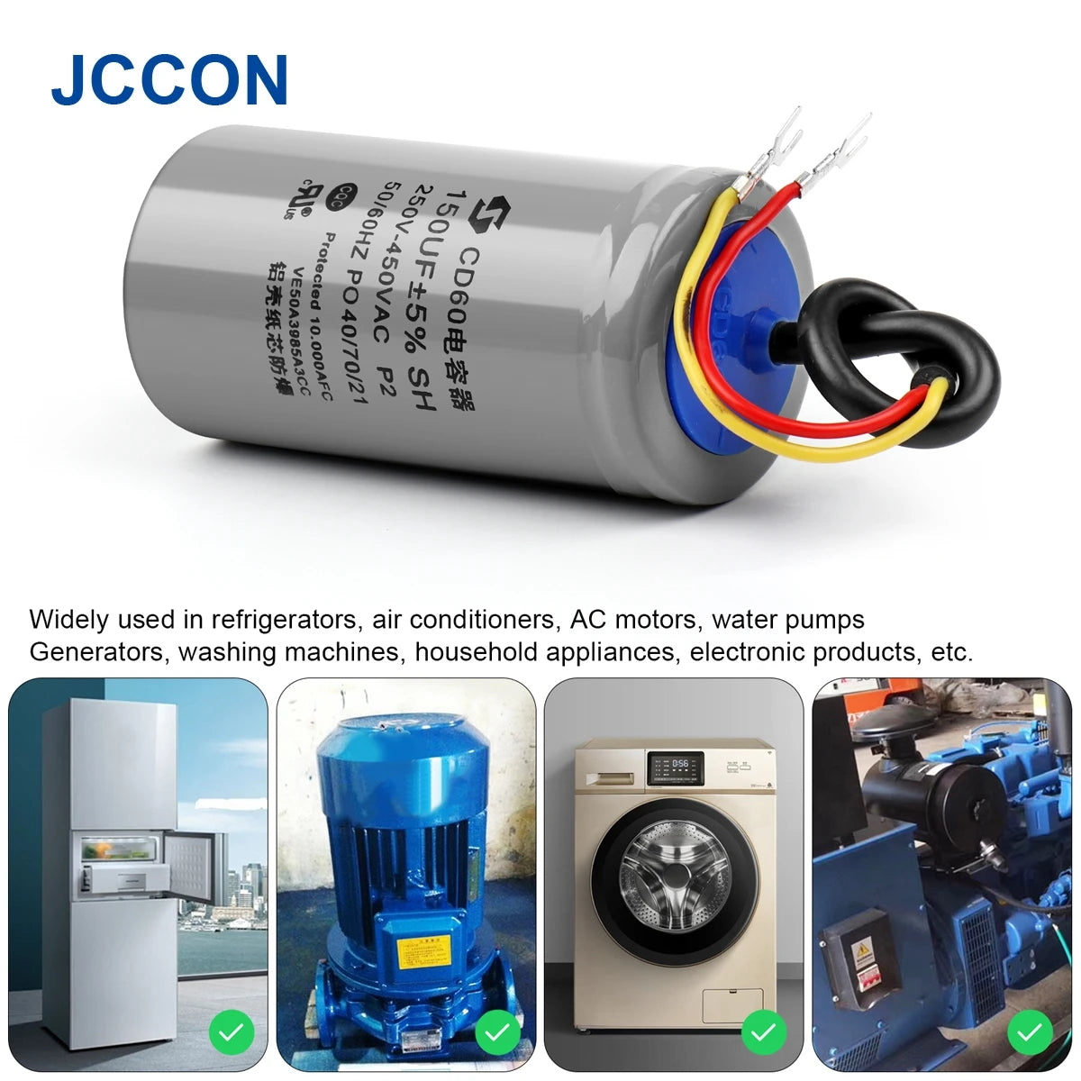 CD60 Motor Start and Run Capacitor 450V 50µF–400µF