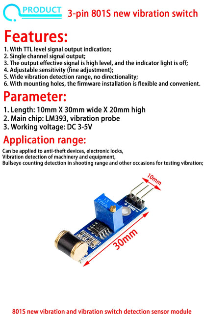Highly Sensitive Vibration Sensor Module SW-18010P SW-420 Normally Open/Closed Alarm for Arduino
