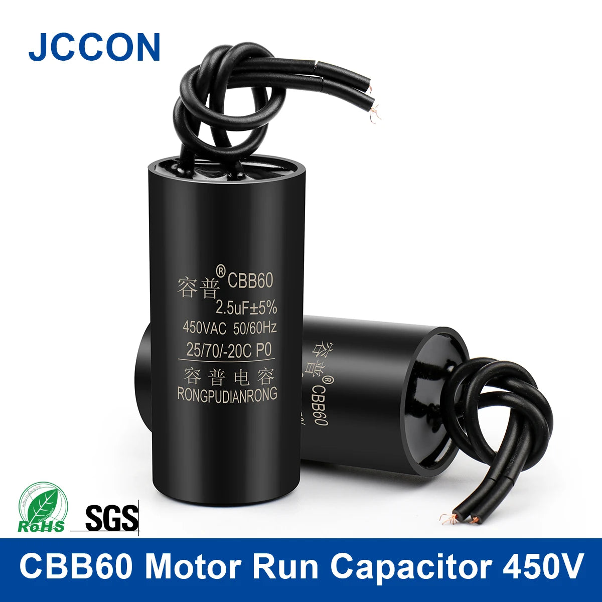 CBB60 Motor Run and Start Capacitor 450V AC 1.1–13µF for Water Pumps and Washing Machines