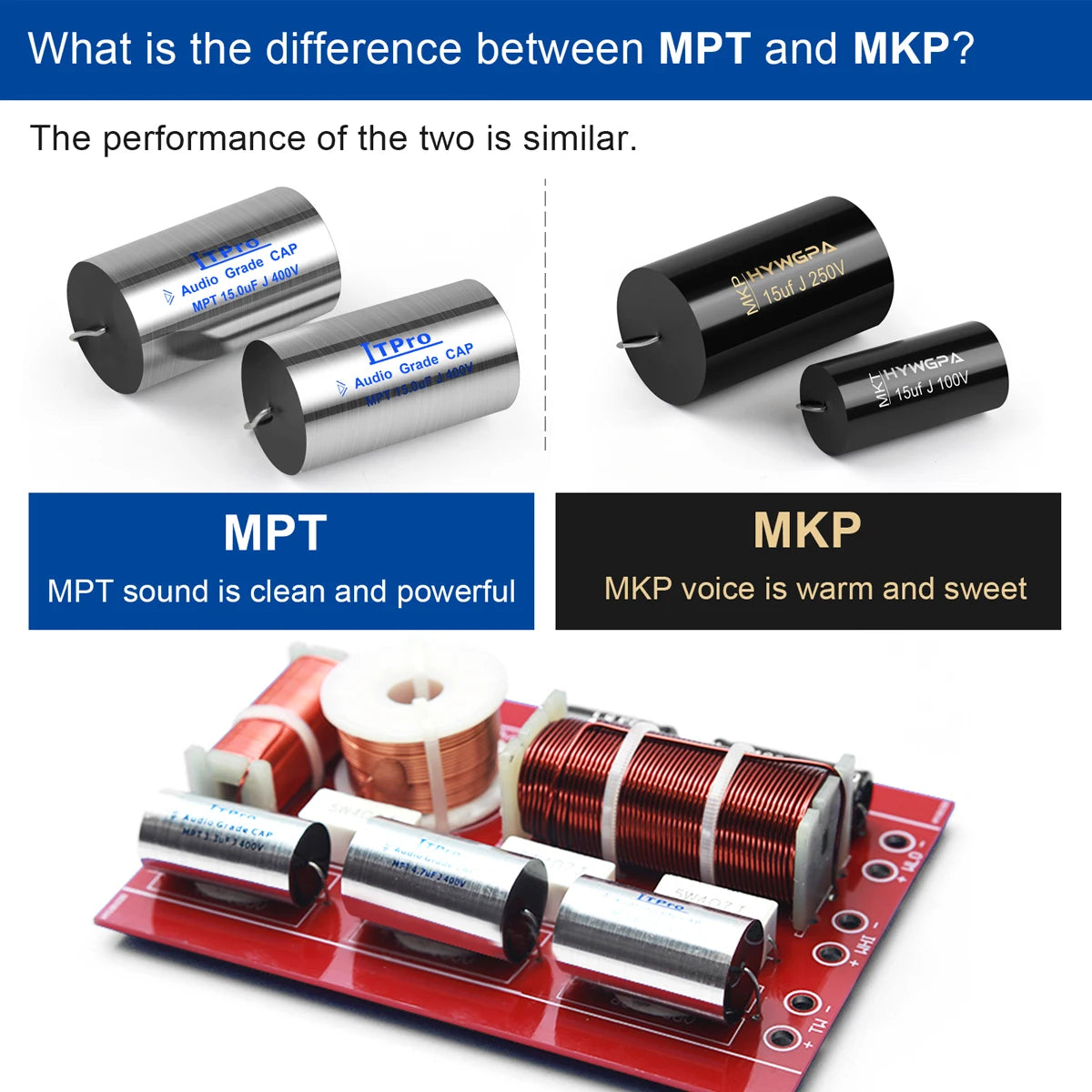 400V MPT MKP Axial Audio Capacitor for HiFi Crossover, Coupling & Frequency-Divided Speaker Circuits