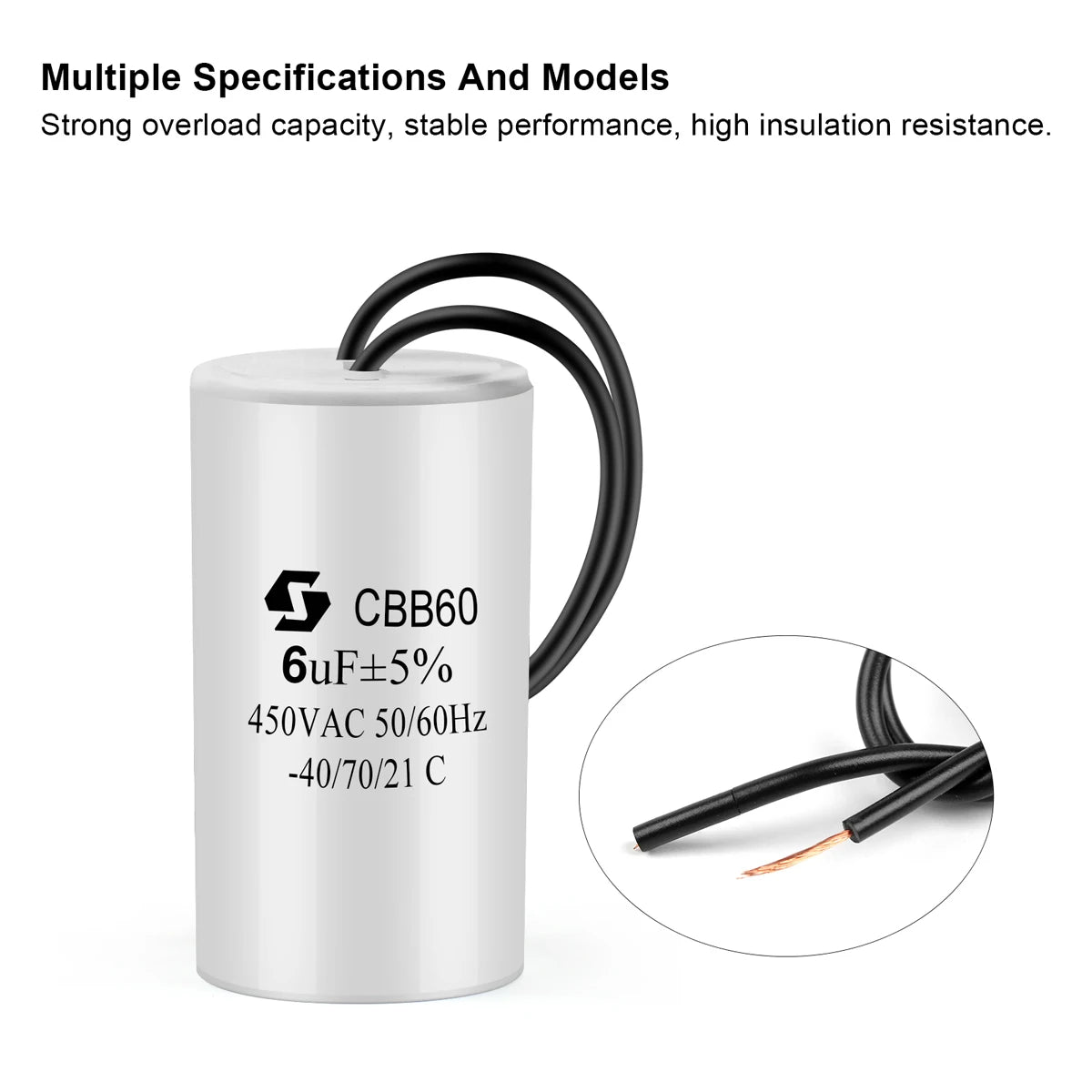 CBB60 450V AC Motor Running Capacitor for Water Pump, Start and Run Capacitor 3uF to 80uF