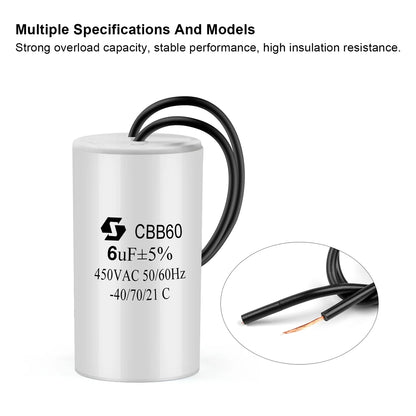 CBB60 450V AC Motor Running Capacitor for Water Pump, Start and Run Capacitor 3uF to 80uF