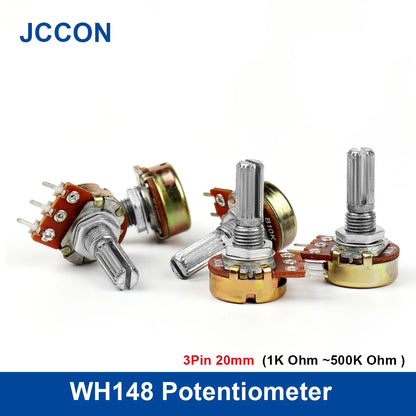 5Pcs WH148 B1K B2K B5K B10K B20K B50K B100K B500K 3Pin 20mm Shaft Amplifier Potentiometer 1K 2K 5K 10K 50K 100K 500K