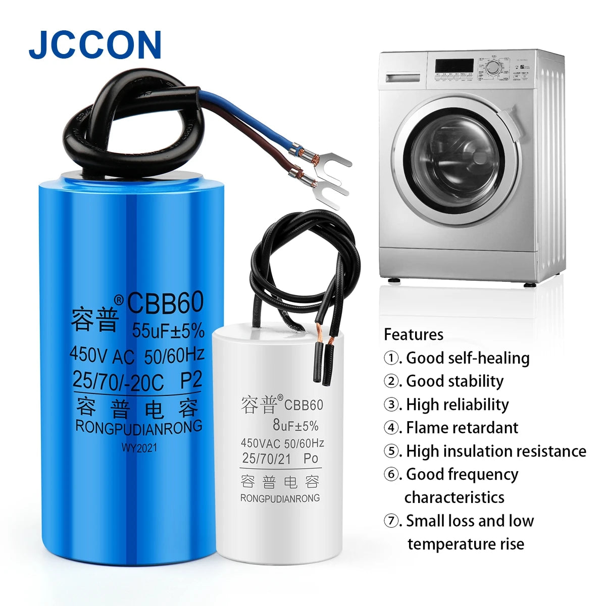 CBB60 Motor Run and Start Capacitor 450V AC 3–100µF for Washing Machines