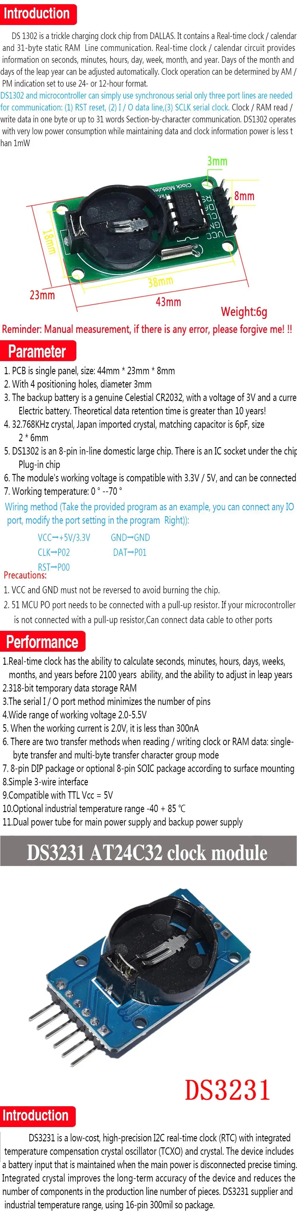 PCF8563 DS3231 DS1302 I2C Precision RTC Real-Time Clock Memory Module for Arduino