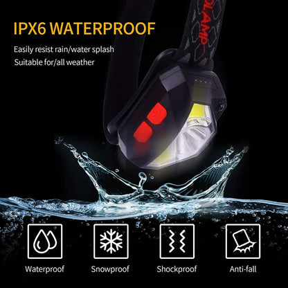 8 Modes Motion Sensor XPE COB LED Headlamp USB Rechargeable
