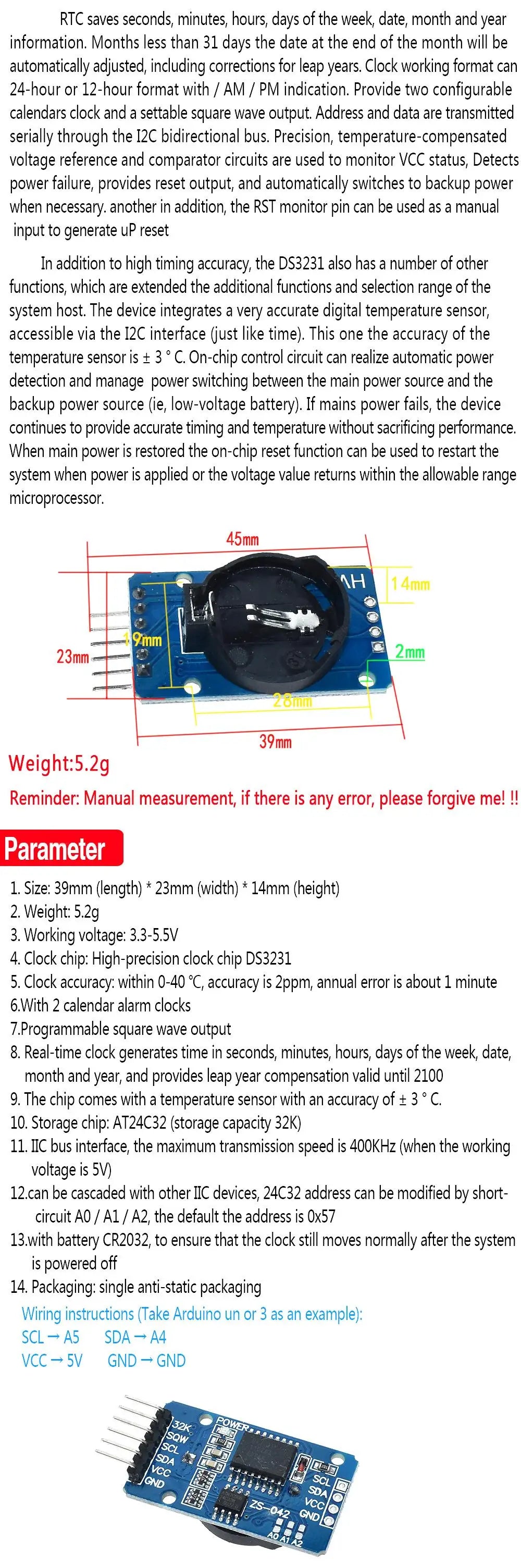 PCF8563 DS3231 DS1302 I2C Precision RTC Real-Time Clock Memory Module for Arduino