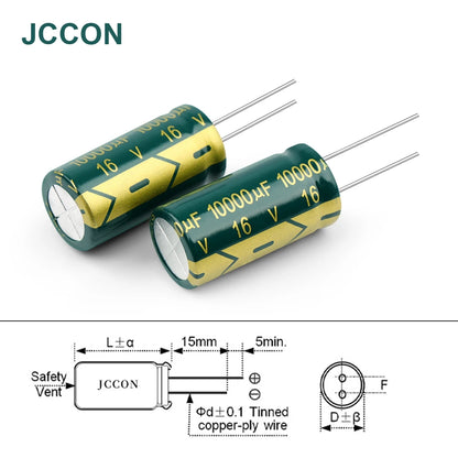 JCCON Aluminum Electrolytic Capacitor | High Frequency Low ESR | 6.3V-450V, 100UF-470UF | For Audio & Power Supply