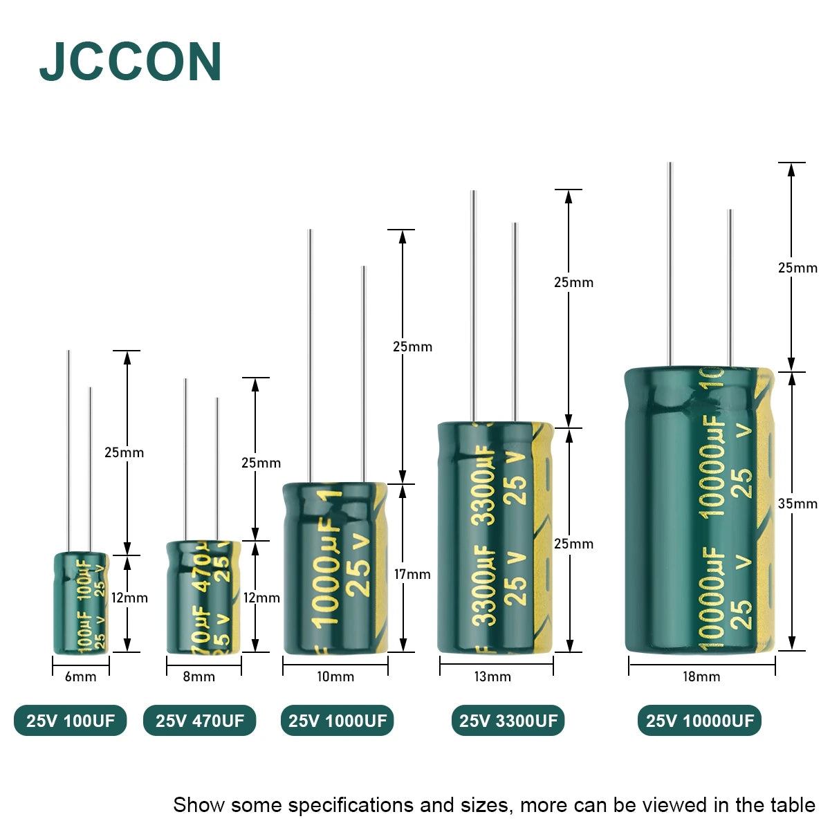 JCCON Aluminum Electrolytic Capacitor | High Frequency Low ESR | 6.3V-450V, 100UF-470UF | For Audio & Power Supply
