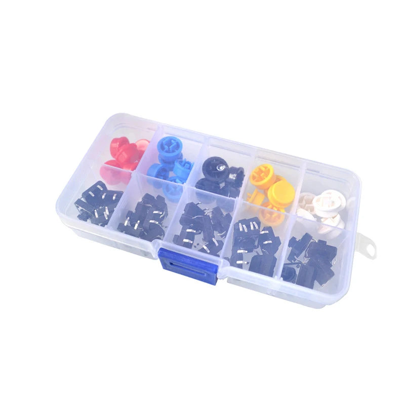 Tactile Push Button Micro Switch Kit 12x12x7.3mm with Colored Caps for Arduino