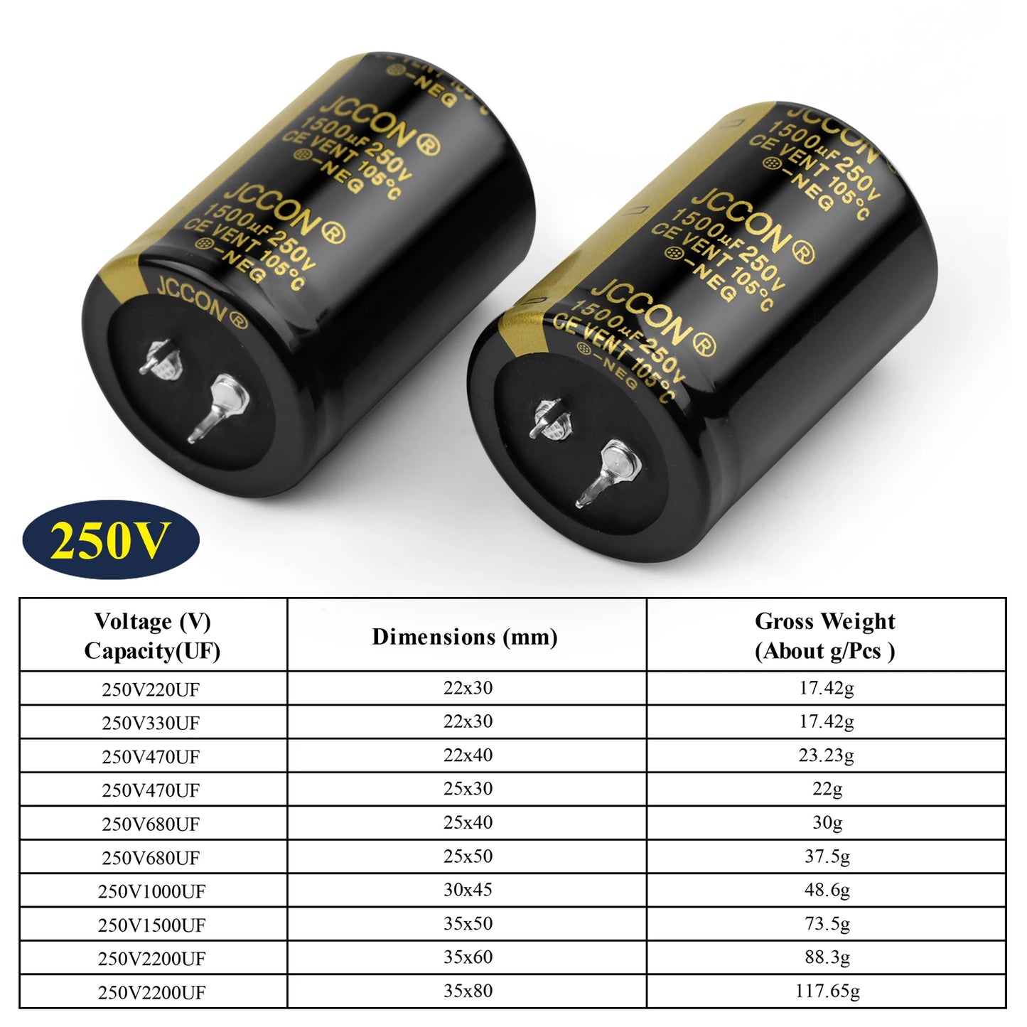 Audio Electrolytic Capacitor 250V 220UF-1000UF High Frequency Low ESR for HiFi Amplifier