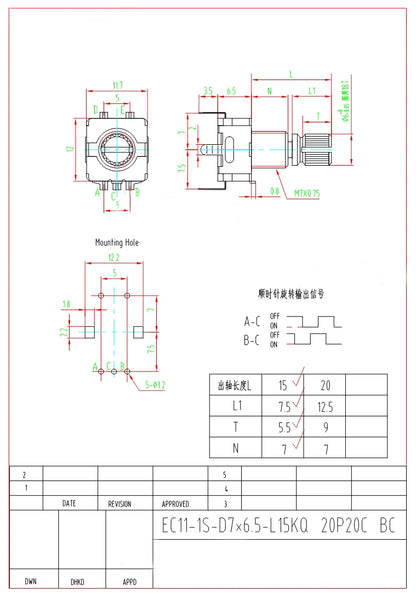 EC11 Rotary Encoder with Push Switch – 15mm/20mm Handle Digital Potentiometer 5-Pin