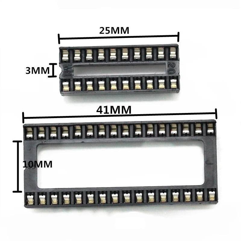 DIP IC Sockets — 6 to 40 Pin, Solder Type, 2.54mm Pitch, PCB Mount (5-Pack)