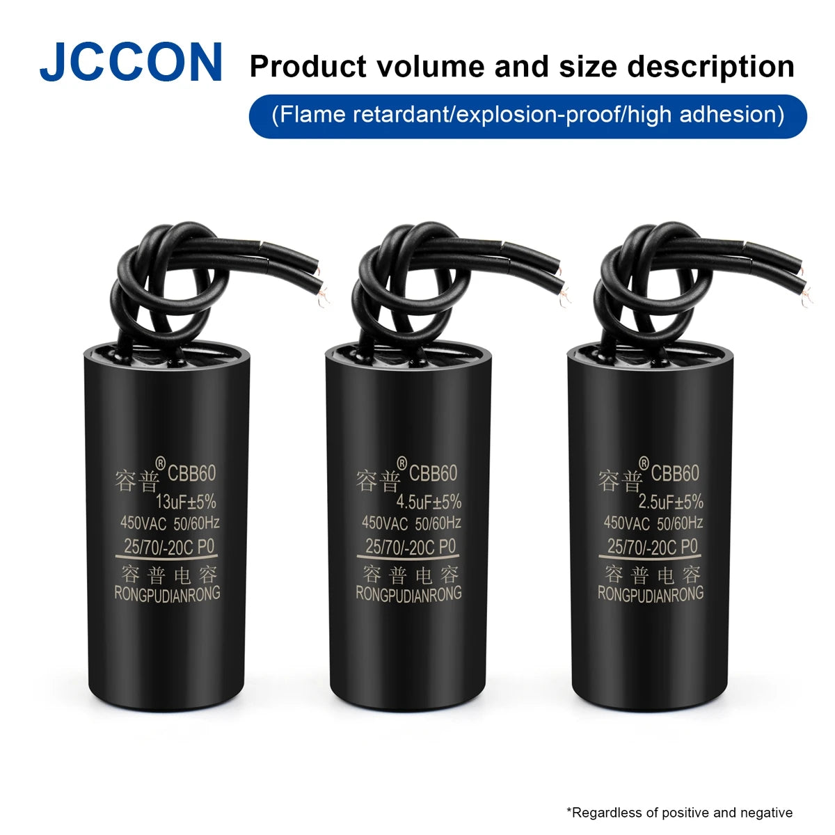 CBB60 Motor Run and Start Capacitor 450V AC 1.1–13µF for Water Pumps and Washing Machines