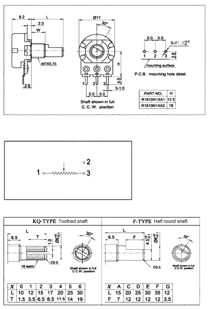 WH148 Dual Stereo Amplifier Potentiometer 1K–500KΩ 6-Pin 15mm Shaft