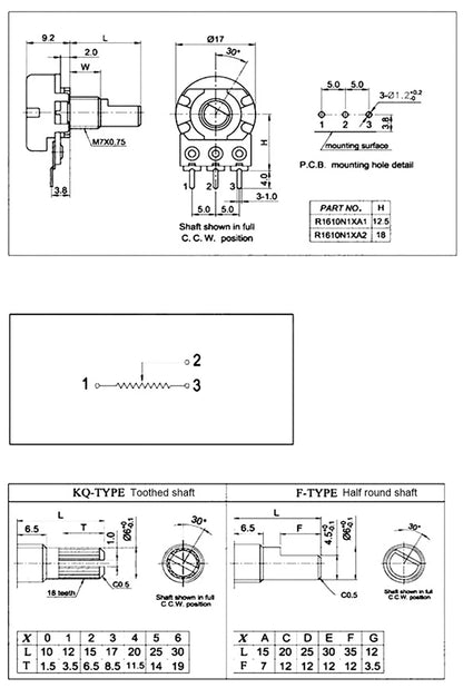 WH148 Dual Stereo Amplifier Potentiometer 1K–500KΩ 6-Pin 15mm Shaft