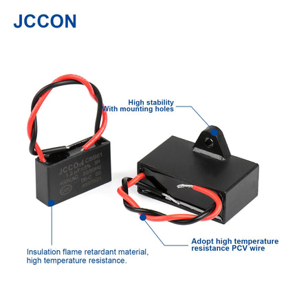 CBB61 Fan Start Capacitor for Ceiling and Table Fans, Motor Terminal Capacitor 1uF–4.5uF 450V