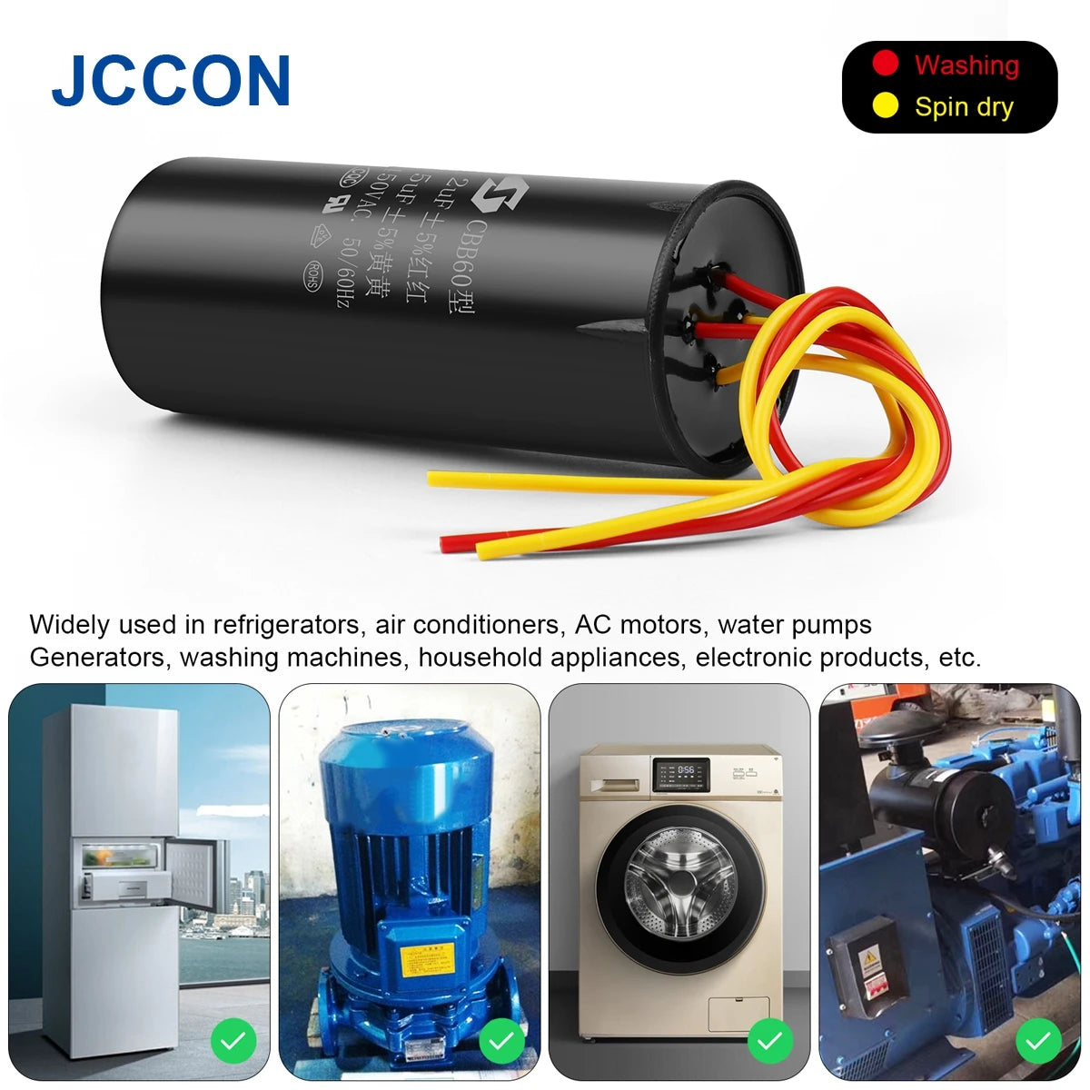 CBB60 Dual Start Capacitor 6µF+4µF for Washing Machine Motors