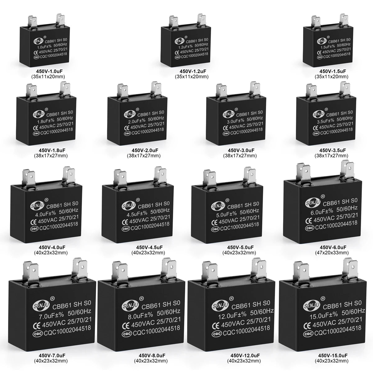 CBB61 Air Conditioner Fan Motor Run and Start Capacitor 450V 1µF–4.5µF