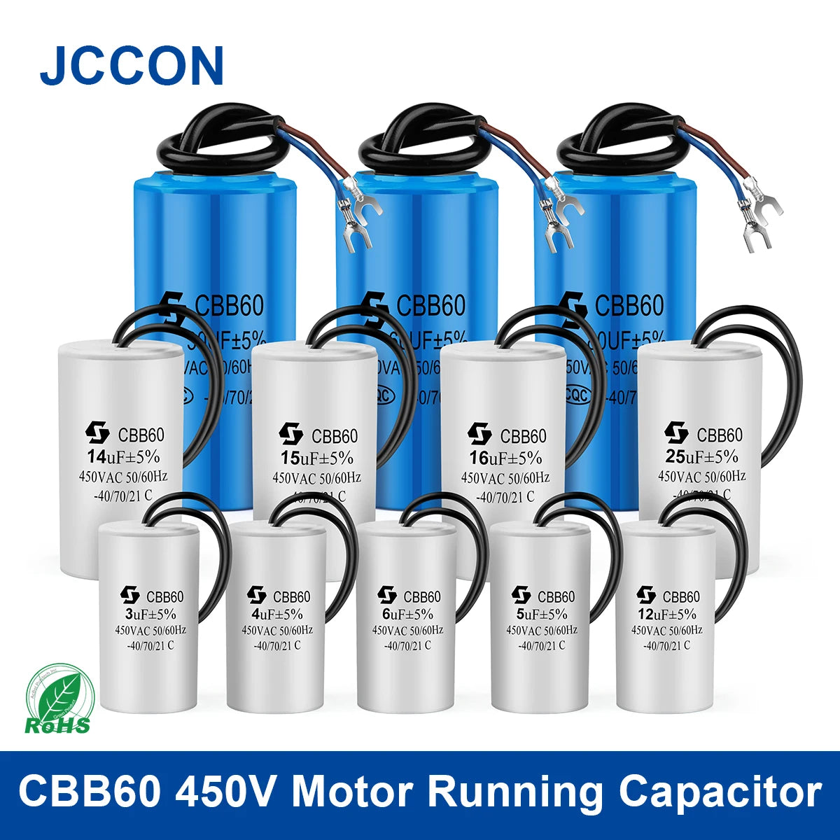 CBB60 450V AC Motor Running Capacitor for Water Pump, Start and Run Capacitor 3uF to 80uF