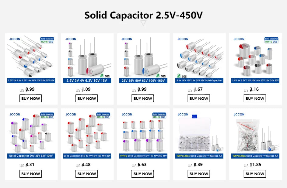 Solid Capacitors for Motherboard and Graphics Card 2.5V–50V 100µF–470µF