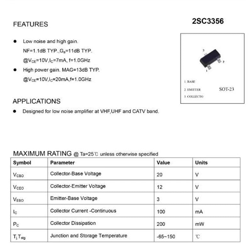 10PCS 2SC3356 R25 SOT-23 NPN RF Transistor SMD IC Chipset for High-Frequency Amplifier Circuits