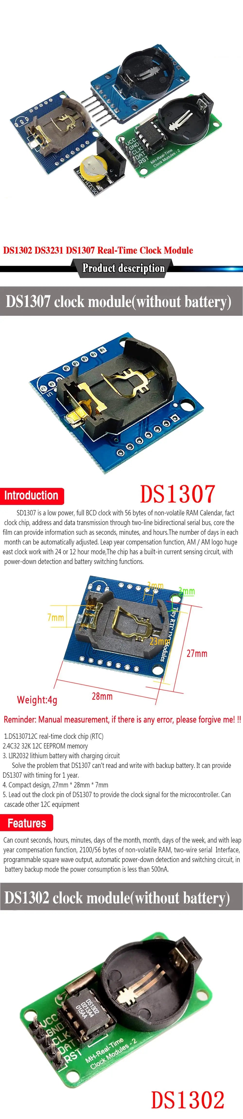 PCF8563 DS3231 DS1302 I2C Precision RTC Real-Time Clock Memory Module for Arduino