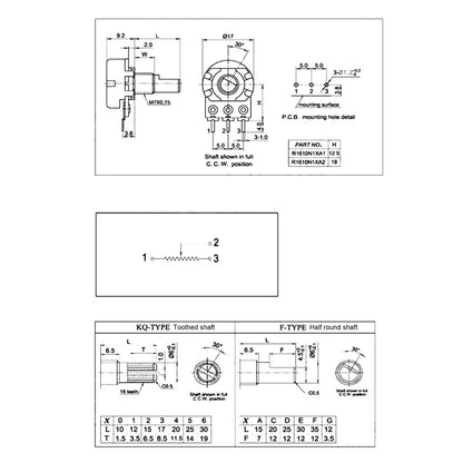 5Pcs WH148 B1K B2K B5K B10K B20K B50K B100K B500K 3Pin 20mm Shaft Amplifier Potentiometer 1K 2K 5K 10K 50K 100K 500K