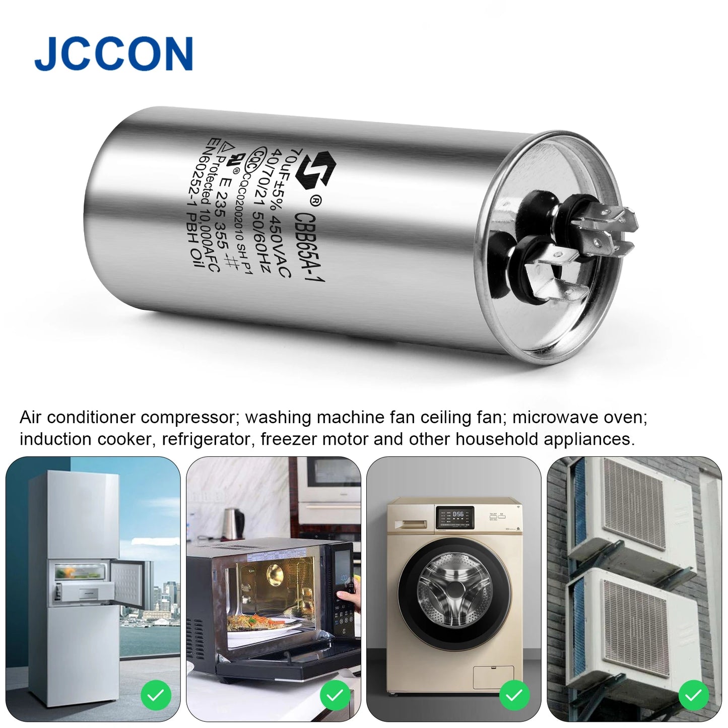 CBB65 Motor Capacitor 450V AC 5µF–50µF for Air Conditioner Compressor