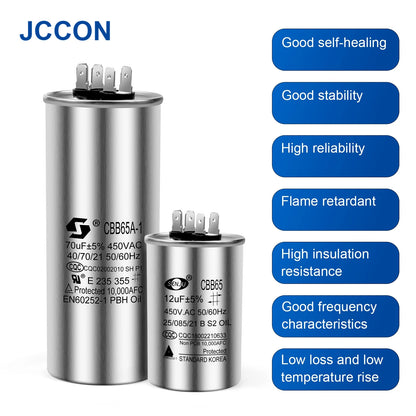 CBB65 Motor Capacitor 450V AC 5µF–50µF for Air Conditioner Compressor