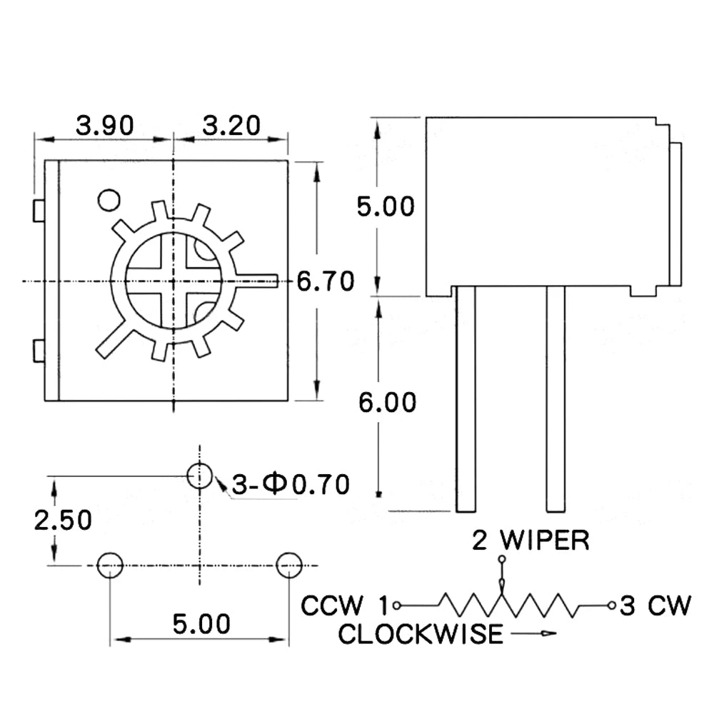 5pcs 3362P Trimmer Potentiometer Adjustable Resistor 500R 1K 2K 5K 10K 20K 50K 100K Variable Precision Trimpot