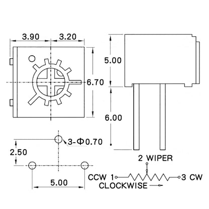 5pcs 3362P Trimmer Potentiometer Adjustable Resistor 500R 1K 2K 5K 10K 20K 50K 100K Variable Precision Trimpot