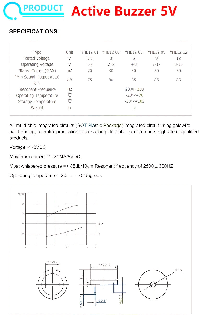 5pcs Active Buzzer 3V 5V 12V Magnetic Continuous Beep Tone Module for Arduino Projects