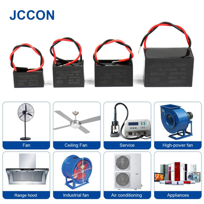 CBB61 Fan Start Capacitor for Ceiling and Table Fans, Motor Terminal Capacitor 1uF–4.5uF 450V