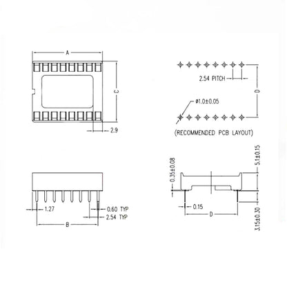 DIP IC Sockets — 6 to 40 Pin, Solder Type, 2.54mm Pitch, PCB Mount (5-Pack)