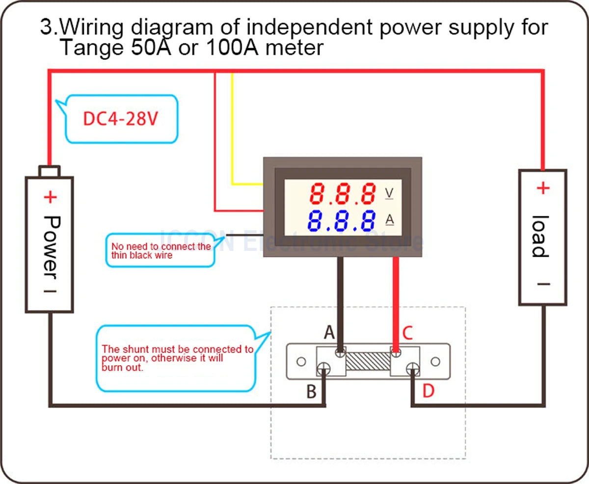 DC Dual Display Digital Voltmeter and Ammeter 0-100V 1A–100A LED Module DSN-VC288