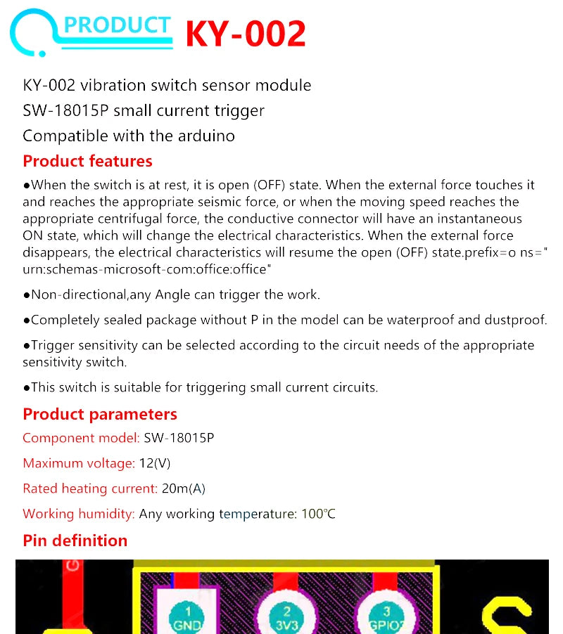 Highly Sensitive Vibration Sensor Module SW-18010P SW-420 Normally Open/Closed Alarm for Arduino