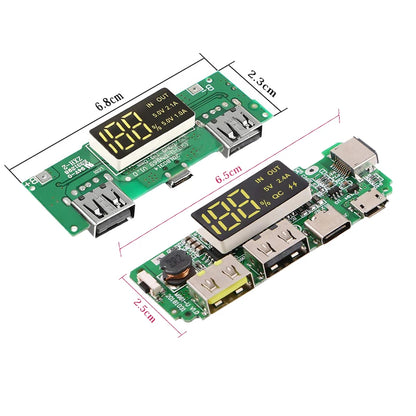 LED Dual USB 5V 2.4A Micro/Type-C Mobile Power Bank Charging Module with 18650 Lithium Battery Protection